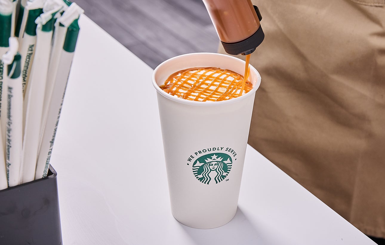 Caramel sauce poured on the top