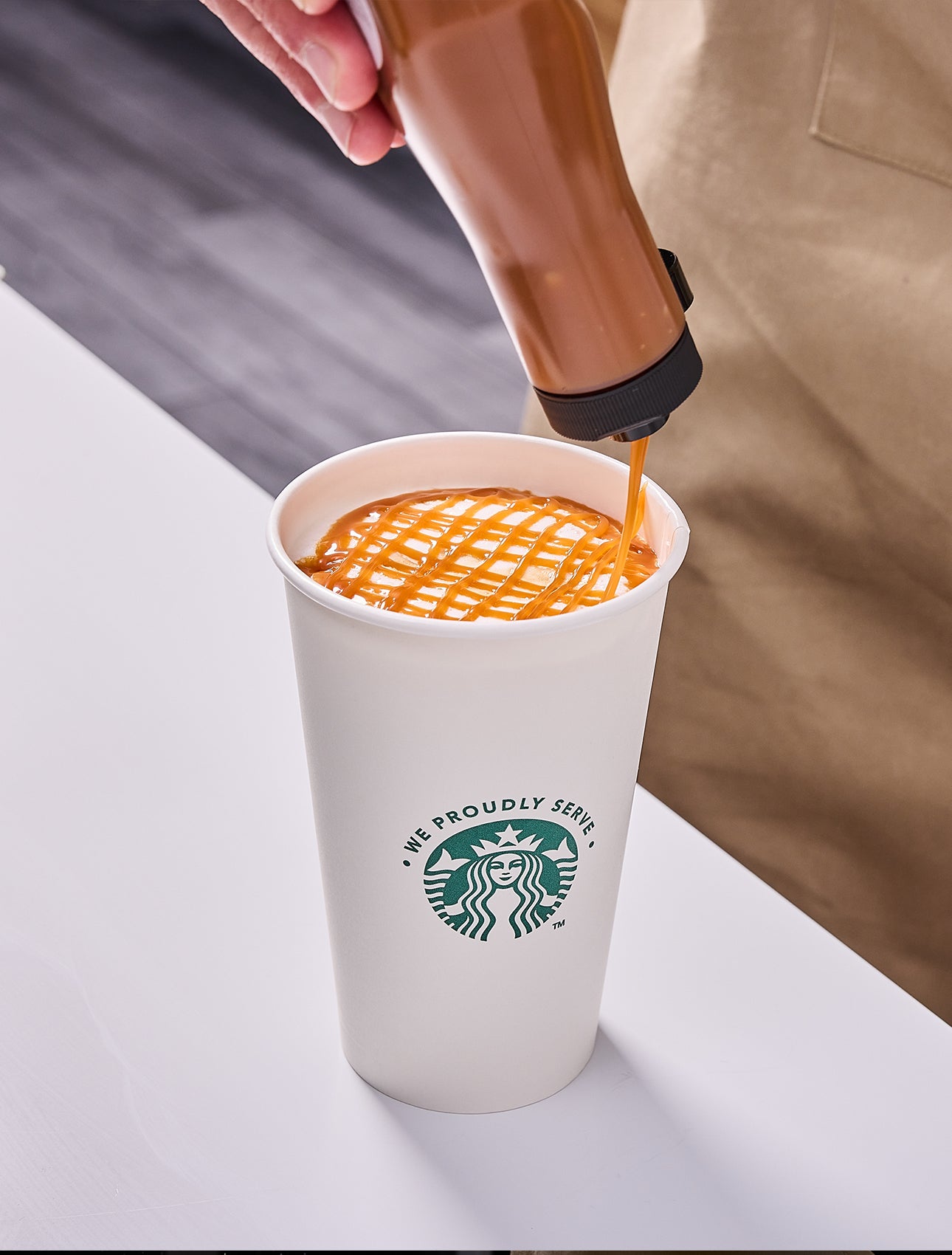 Caramel sauce poured on the top