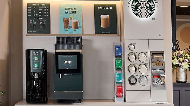 We Proudly Serve Starbucks 星巴克咖啡服務自助咖啡站