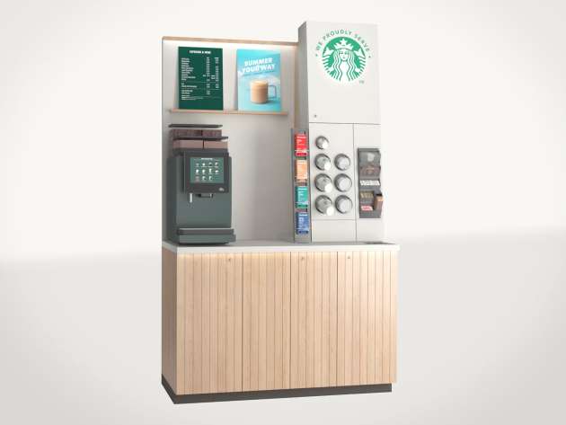 We Proudly Serve Starbucks 星巴克咖啡服務自助式方案 (中杯量)：自助咖啡機和櫃檯